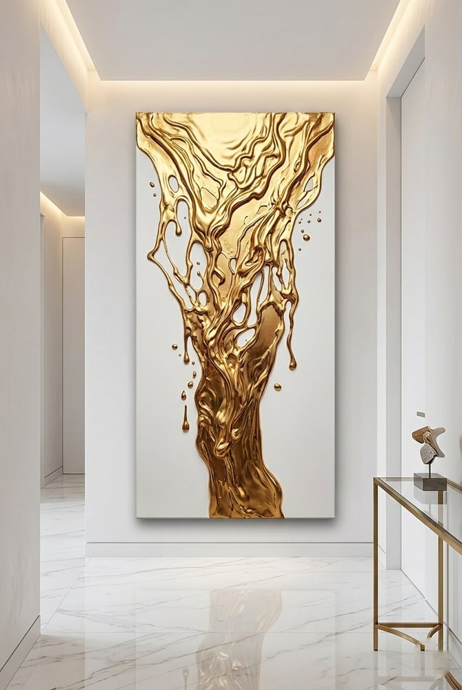 Image of Molten Elegance Tableau - Modern Liquid Gold Abstract Wall Art Canvas