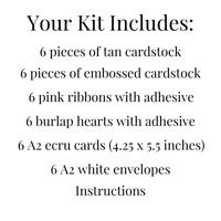 Image 10 of Rustic Wedding Card Making Kit for Adults to Make 6 Embossed Cards with Burlap Hears