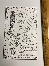 Image 1 of Low Tide Tattoo Guam, Harv Angel oversized business card 90’s