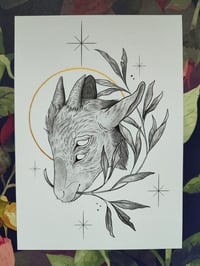Image 1 of Baby goat with gold accents A5 print