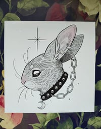 Image 1 of Goth bunny with silver accents 21x21cm print