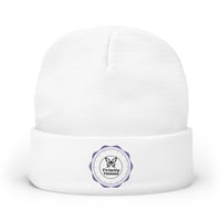 Image 1 of Embroidered 'Trinity visions' Knit Beanie – Cozy White Winter Hat