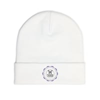 Image 3 of Embroidered 'Trinity visions' Knit Beanie – Cozy White Winter Hat