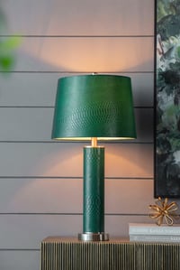 Image 1 of Elegant 27' Green Faux Crocodile Leather Table Lamp