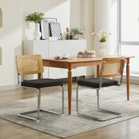 Image 1 of Mid Century Modern Dining Chairs Set of 2, Accent Chairs With Cane Back &amp; Chrome Base