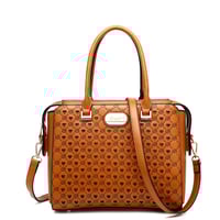 Image 1 of Brangio Italy Monogram Designer Satchel – Cognac Faux Leather Handbag With