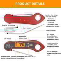 Image 2 of IP7 Waterproof Double Probe Foldable Digital Thermometer,With Probe