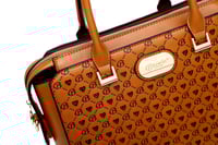 Image 6 of Brangio Italy Monogram Designer Satchel – Cognac Faux Leather Handbag With