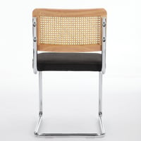 Image 7 of Mid Century Modern Dining Chairs Set of 2, Accent Chairs With Cane Back &amp; Chrome Base