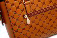 Image 8 of Brangio Italy Monogram Designer Satchel – Cognac Faux Leather Handbag With
