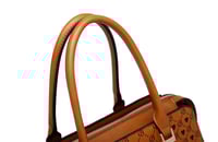 Image 9 of Brangio Italy Monogram Designer Satchel – Cognac Faux Leather Handbag With