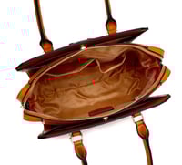 Image 10 of Brangio Italy Monogram Designer Satchel – Cognac Faux Leather Handbag With