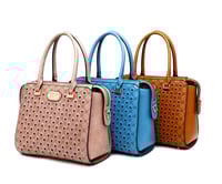 Image 11 of Brangio Italy Monogram Designer Satchel – Cognac Faux Leather Handbag With