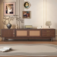 Image 2 of Mid Century Modern TV Stand for 80' TVs, Entertainment Center Doors and Drawers