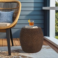 Image 1 of Faux Rattan Side Table for Both Indoor and Outdoor Use, Handmade MgO, Brown