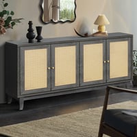 Image 2 of Handcrafted Premium Grain Rattan Sideboard Cabinet With 4 Doors and Adjustable