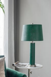 Image 12 of Elegant 27' Green Faux Crocodile Leather Table Lamp