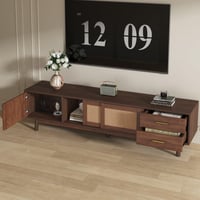 Image 3 of Mid Century Modern TV Stand for 80' TVs, Entertainment Center Doors and Drawers