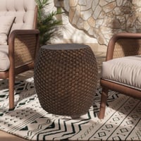 Image 2 of Faux Rattan Side Table for Both Indoor and Outdoor Use, Handmade MgO, Brown