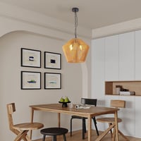 Image 2 of Boho Hemp Rope Pendant Light, Handcrafted Farmhouse Hanging Light Fixture