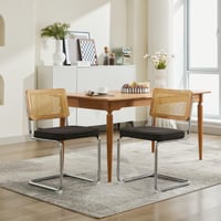 Image 16 of Mid Century Modern Dining Chairs Set of 2, Accent Chairs With Cane Back &amp; Chrome Base