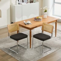 Image 18 of Mid Century Modern Dining Chairs Set of 2, Accent Chairs With Cane Back &amp; Chrome Base