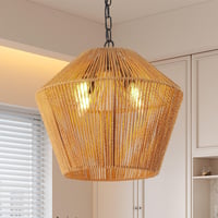Image 5 of Boho Hemp Rope Pendant Light, Handcrafted Farmhouse Hanging Light Fixture