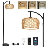 Image 1 of Arc Floor Lamp, Dimmable Rattan Floor Lamp With Remote &amp; LED Bulb