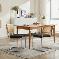 Image 19 of Mid Century Modern Dining Chairs Set of 2, Accent Chairs With Cane Back &amp; Chrome Base