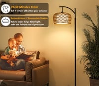 Image 2 of Arc Floor Lamp, Dimmable Rattan Floor Lamp With Remote &amp; LED Bulb