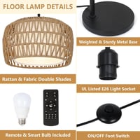 Image 3 of Arc Floor Lamp, Dimmable Rattan Floor Lamp With Remote &amp; LED Bulb