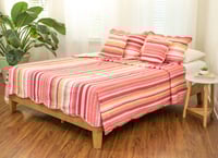 Image 1 of DaDa Bedding Multi-Red Pink Boho Summer Stripes Scalloped Lightweight Coverlet