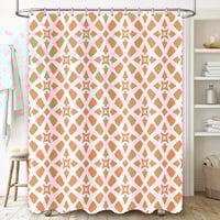 Image 2 of White Orange Geometric Shower Curtain Waterproof Bathroom Decorative Fabric