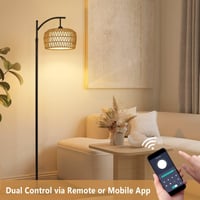 Image 4 of Arc Floor Lamp, Dimmable Rattan Floor Lamp With Remote &amp; LED Bulb