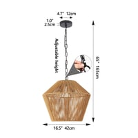 Image 9 of Boho Hemp Rope Pendant Light, Handcrafted Farmhouse Hanging Light Fixture