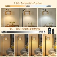 Image 5 of Arc Floor Lamp, Dimmable Rattan Floor Lamp With Remote &amp; LED Bulb