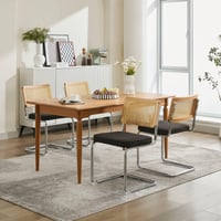 Image 22 of Mid Century Modern Dining Chairs Set of 2, Accent Chairs With Cane Back &amp; Chrome Base