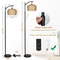 Image 6 of Arc Floor Lamp, Dimmable Rattan Floor Lamp With Remote &amp; LED Bulb
