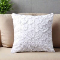 Image 1 of DaDa Bedding Luxury White Roses Swirls Faux Fur Euro Cushion Throw