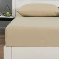Image 4 of DaDa Bedding Luxury Soft Cotton Beige Fitted Bed Sheet &amp; Pillow Cases