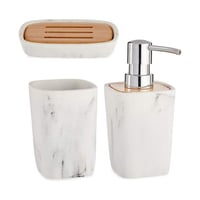 Image 4 of Bath Set White Brown Plastic Bamboo