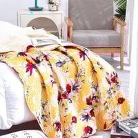 Image 3 of DaDa Bedding Yellow Floral Quilted Throw Blanket - Hummingbirds