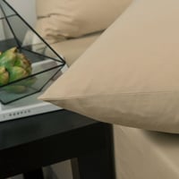 Image 7 of DaDa Bedding Luxury Soft Cotton Beige Fitted Bed Sheet &amp; Pillow Cases