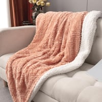 Image 6 of DaDa Bedding Coral Peach Rose Faux Fur Throw Blanket - Dreamy