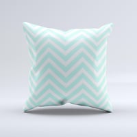 Image 1 of Light Teal &amp; White Sharp Chevron  Ink-Fuzed Decorative Throw Pillow