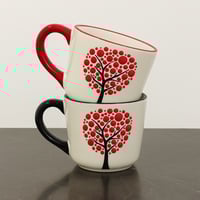 Image 1 of Set of 2 Handmade Ceramic Mugs with Embossed Tree and Heart Design