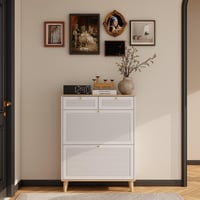 Image 1 of Cabinet With 2 Flip-Up Doors and 2 Drawers, narrow, free standing Shoe Organizer
