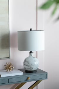 Image 1 of 14x14x23' White and Grey Glass Table Lamp