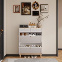 Image 5 of Cabinet With 2 Flip-Up Doors and 2 Drawers, narrow, free standing Shoe Organizer