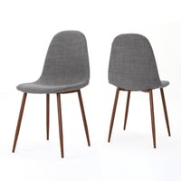Image 1 of Mid-Century Modern Upholstered Dining Chairs Set of 2 Light Gray Dark Walnut